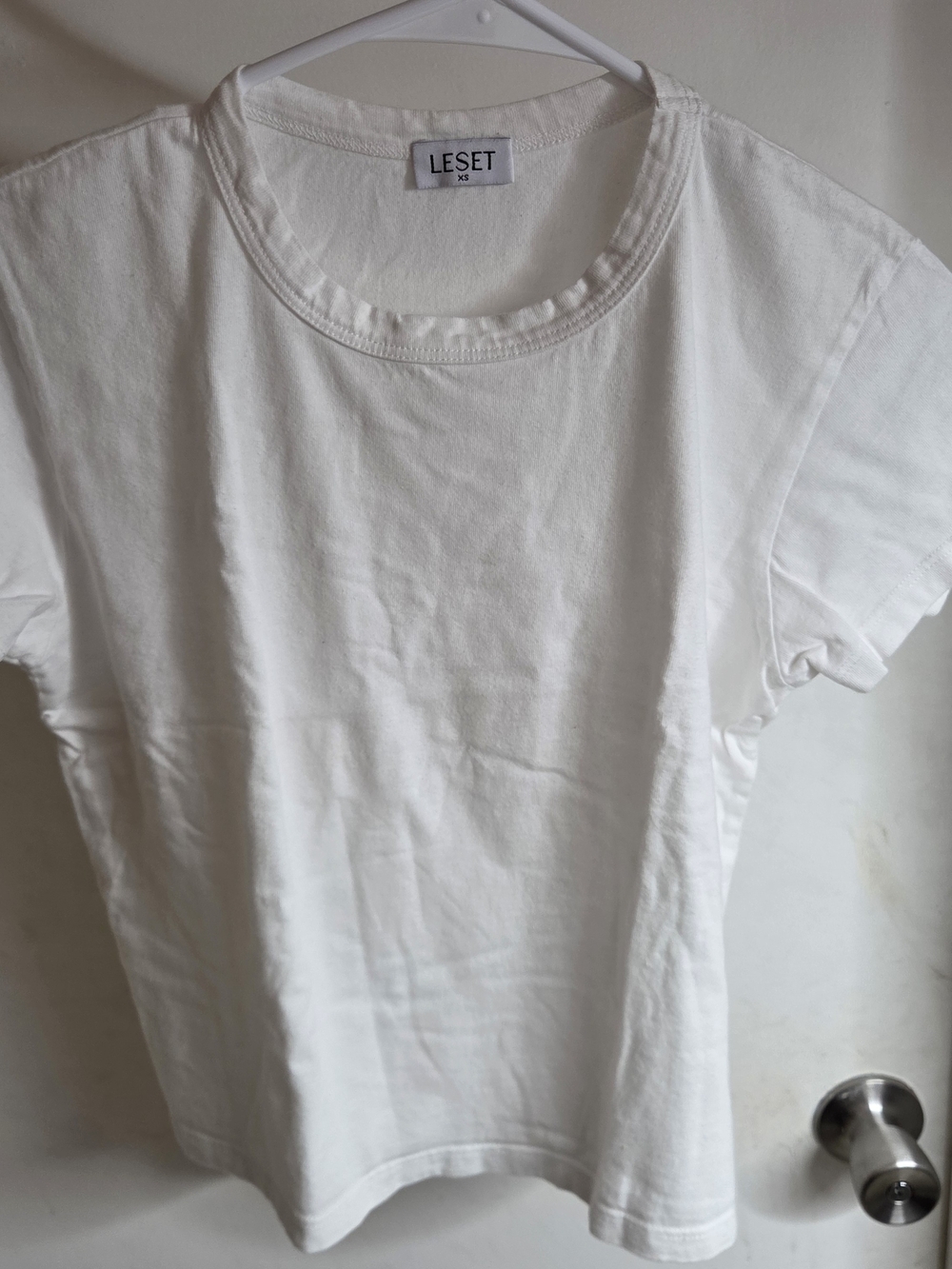 LESET Classic Solid White Short Sleeve Premium Knit Tee Crew Neck Size XS